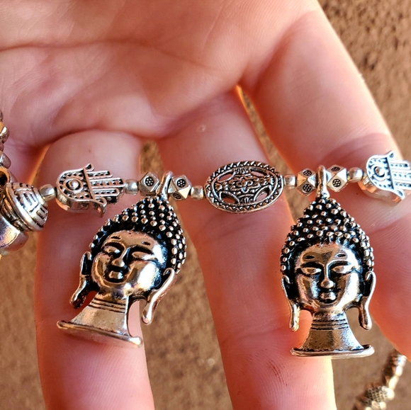New Oversized Buddha Heads 925 Silver Tribal Necklace. - Picture 4 of 15
